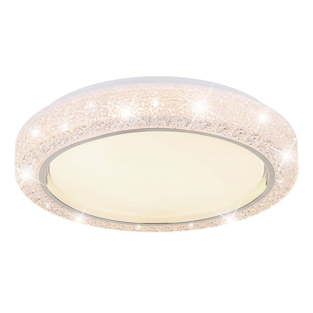 Deckenlampe LED Deckenleuchte Kristalllampe Wohnzimmerleuchte rund, Chromring, 24W 1400lm warmweiß, DxH 40 x 8 cm
