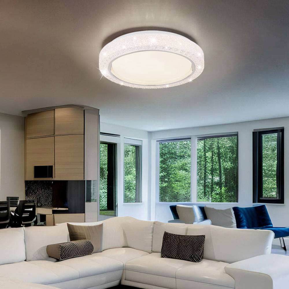 Deckenlampe LED Deckenleuchte Kristalllampe Wohnzimmerleuchte rund, Chromring, 24W 1400lm warmweiß, DxH 40 x 8 cm