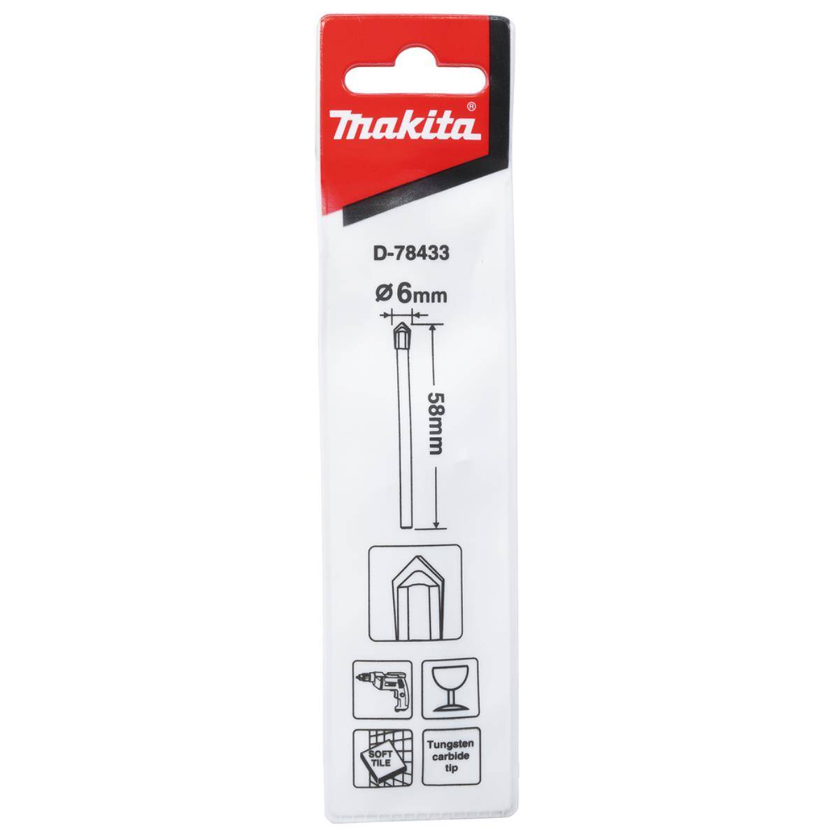 Makita Glas-Bohrer, 6 x 58 mm Glas • 6 x 58 mm