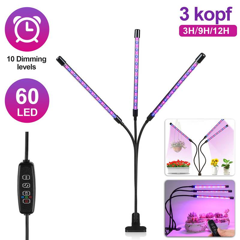 Pflanzenlampe Pflanzenleuchte LED Grow Light 30 W – automatischer Timer 3–6–12 Stunden