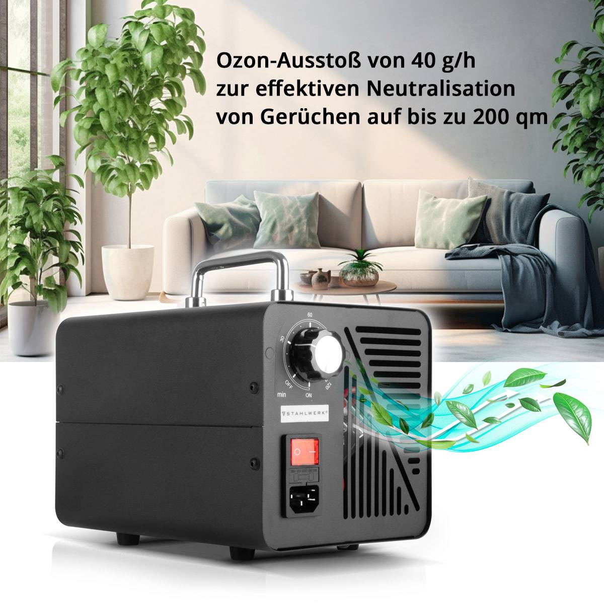 STAHLWERK Ozongenerator OG-40 ST mit 40 g/h, bis 200 qm, Timer-Funktion