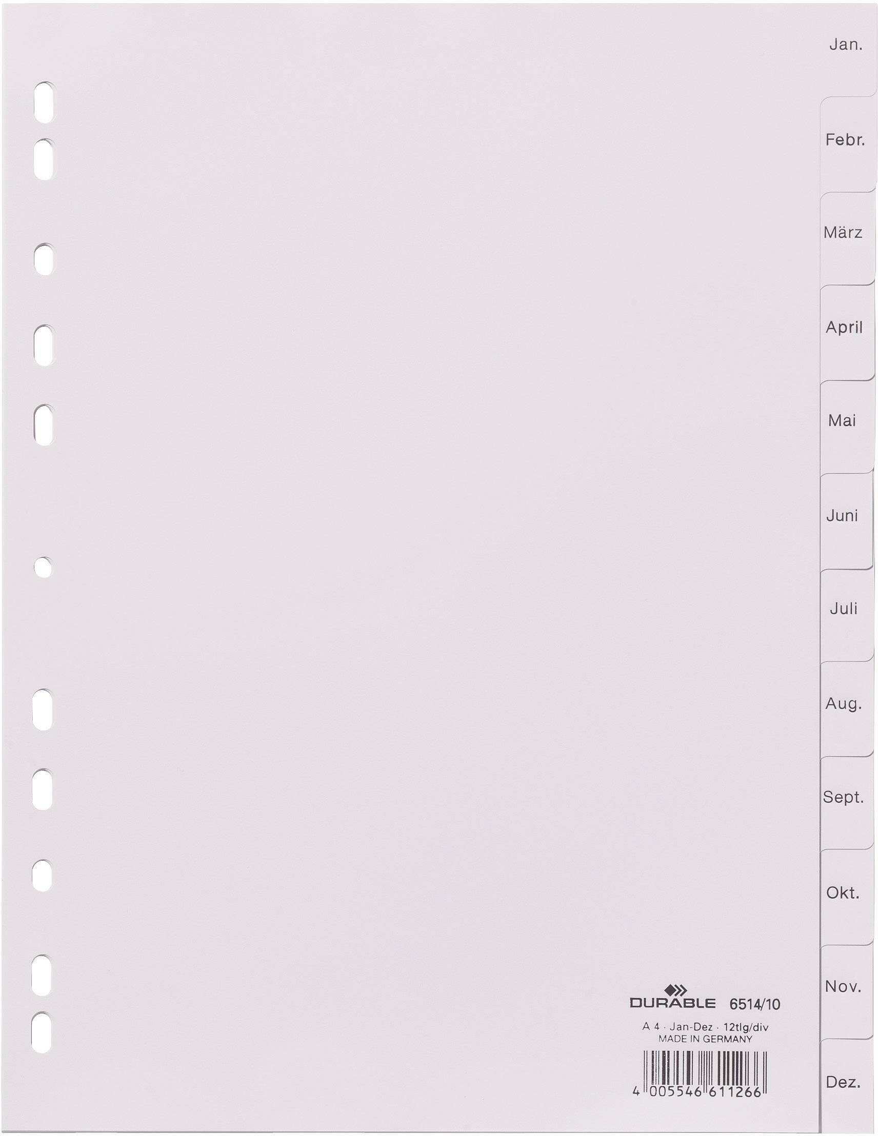 DURABLE Monatsregister A4 Jan-Dez PP volldeck. grau Multimedia-Technik Ordnen,Archivieren,Verstauen
