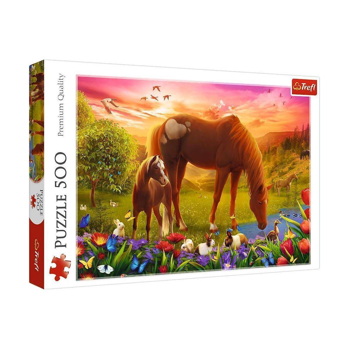TR37451 - Premium Puzzle 500 Teile - Pferde auf der Wiese