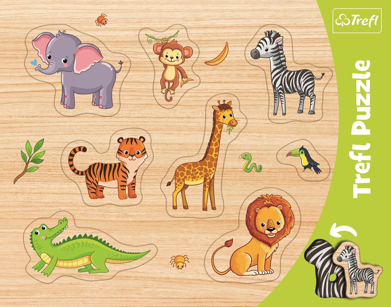 Trefl, Konturenpuzzle mit Unterlage, Lift-Out Puzzle, Exotische Tiere