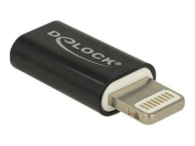 Schwarzer Delock USB-Stick-Adapter mit einem männlichen Lightning-Anschluss, der an einem Ende hervorsteht.