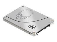 Ein silbernes Intel-Solid-State-Drive mit dem Intel-Logo und einer Schädelgrafik auf der Oberseite, dargestellt auf weißem Hintergrund.