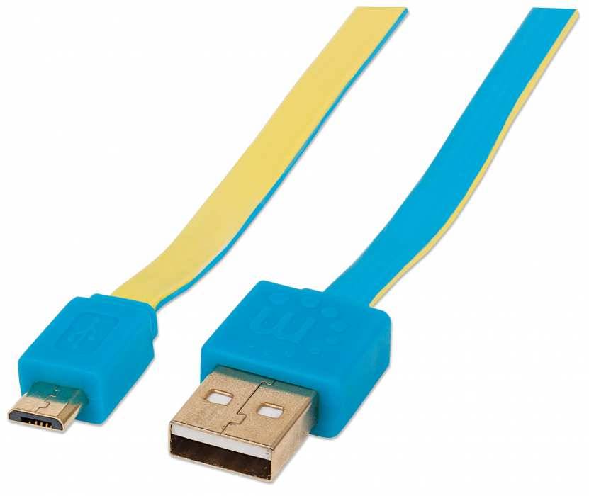 Manhattan Flachbandkabel A -> micro B St/St 1.0m blau/g