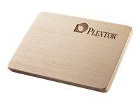 Goldenes Plextor externes Festplattenlaufwerk oder SSD-Gehäuse auf weißem Hintergrund.