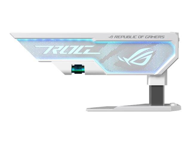 Weißer ROG-Gaming-Monitor-Ständer oder Gerätepanel mit blauen Akzenten, 
