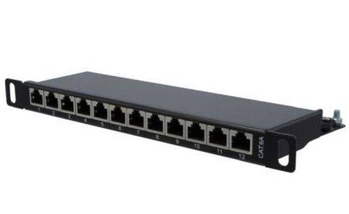 Patchfeld, Cat. 6A, STP, 10 Zoll, 0,5HE, 12 Ports, schwarz
