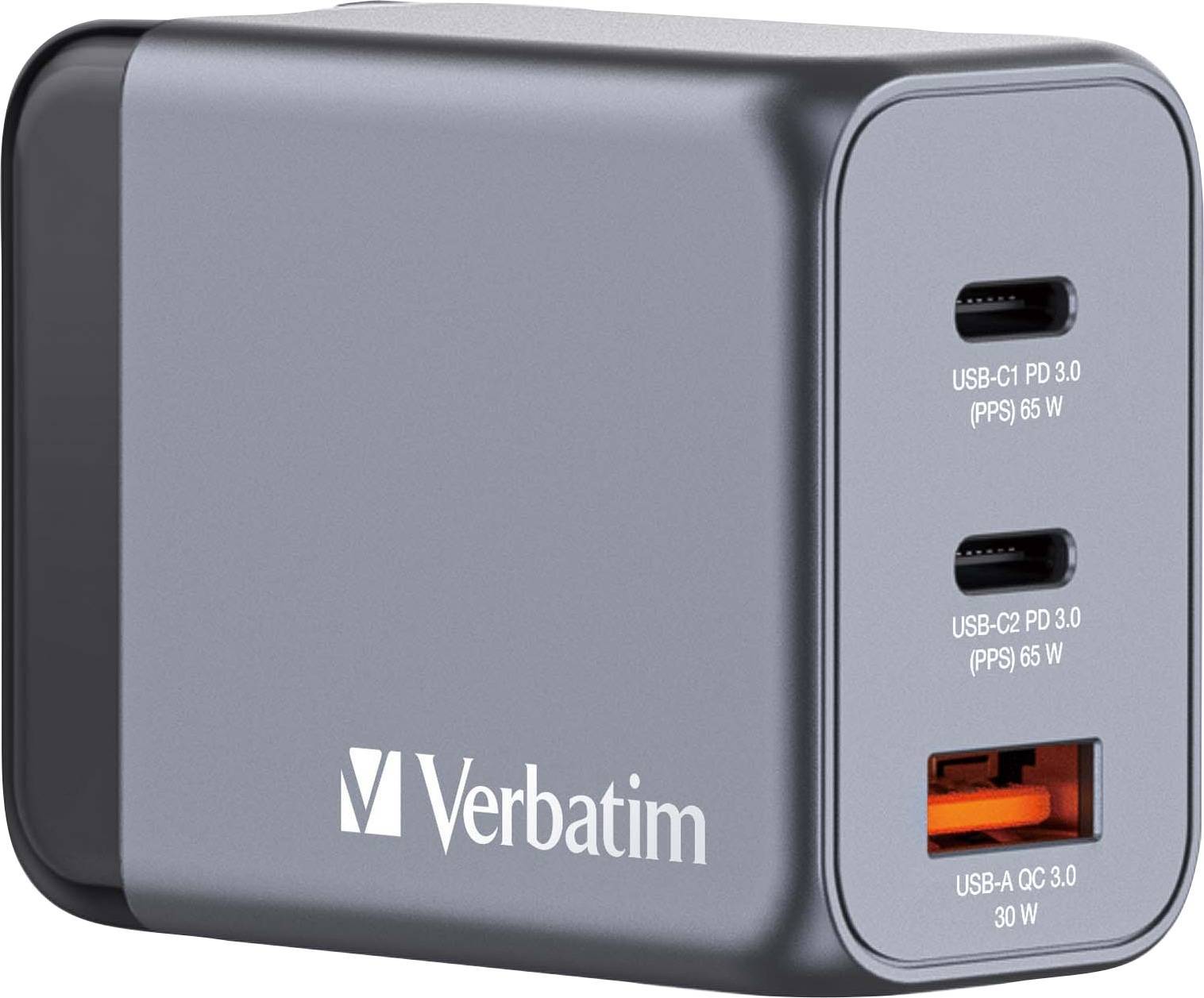 Verbatim GNC-65 GaN Charger 3 Port 65W USB A/C (EU/UK/US) Multimedia-Technik Ladegerät