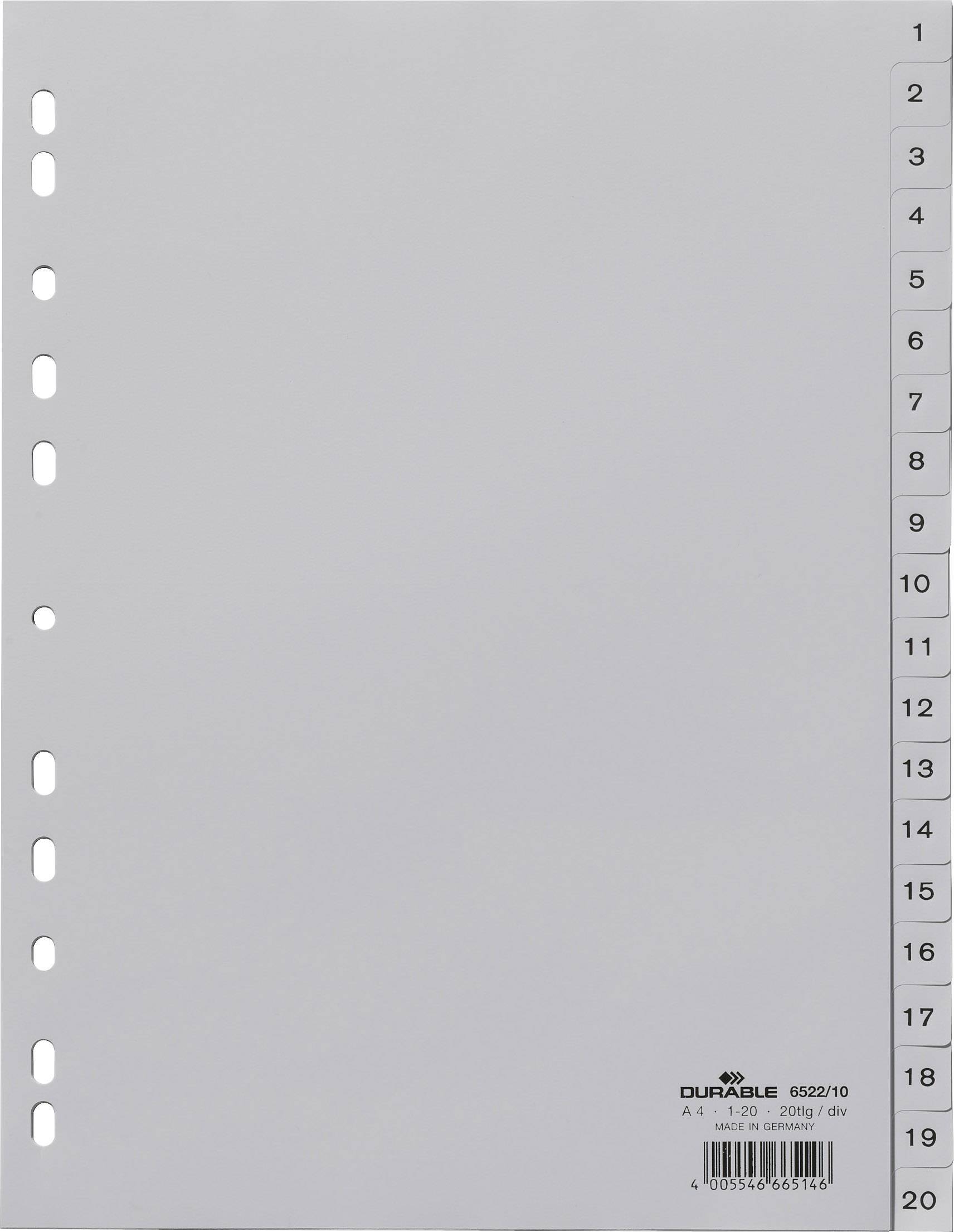 DURABLE Zahlenregister A4 1-20 PP volldeckend grau Multimedia-Technik Ordnen,Archivieren,Verstauen