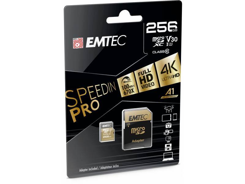 Emtec mSD 256GB UHS-I U3 V30 A1 SpeedIN Pro + Adapter Multimedia-Technik Micro SD Karten
