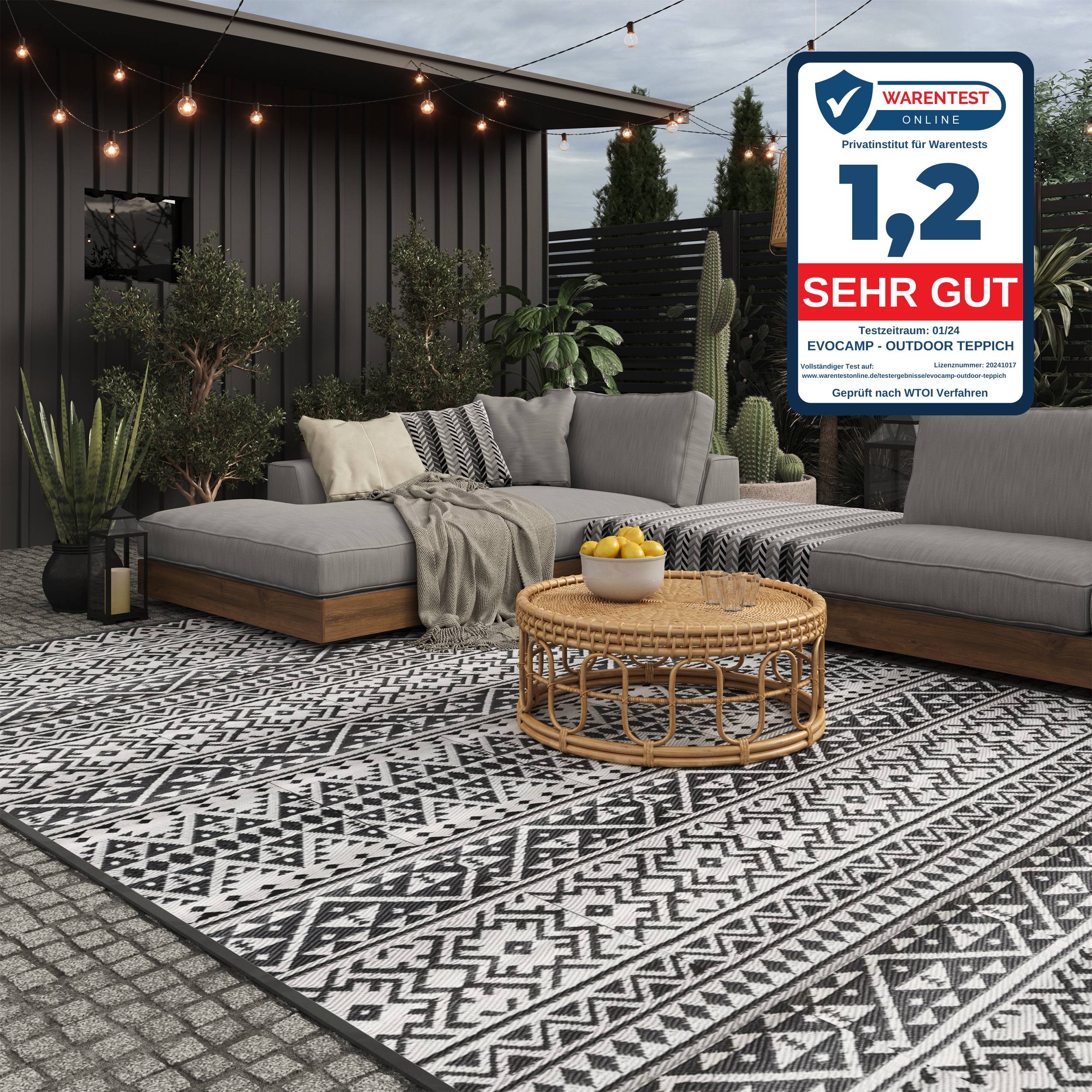 EVOCAMP Outdoor Teppich 250x300 cm - Vorzeltteppich wetterfest und leicht Picknickdecke für den Outdoor-Bereich aus Kunststoff-Fasern