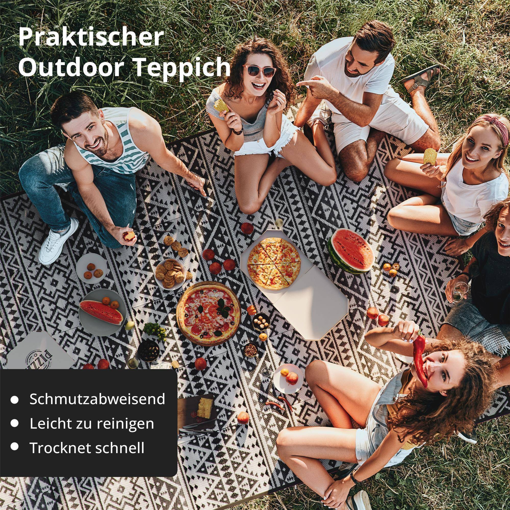 EVOCAMP Outdoor Teppich 200x300 cm - Vorzeltteppich wetterfest und leicht Picknickdecke für den Outdoor-Bereich aus Kunststoff-Fasern