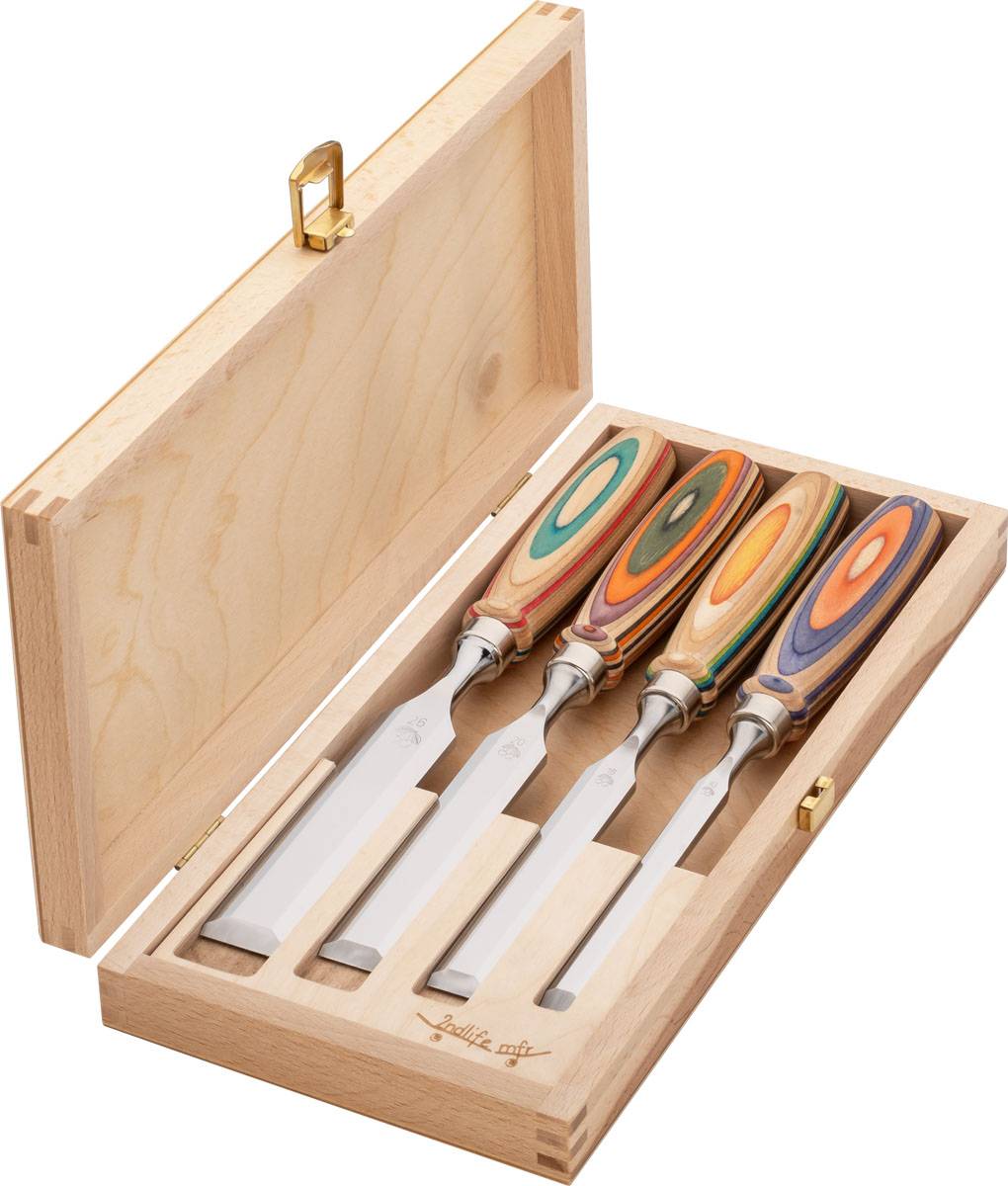 KIRSCHEN Stechbeitelsatz W.I.N.A.C. im Holzkasten 4-tlg. mit Skateboardheft 10-16-20-26 mm 1145000