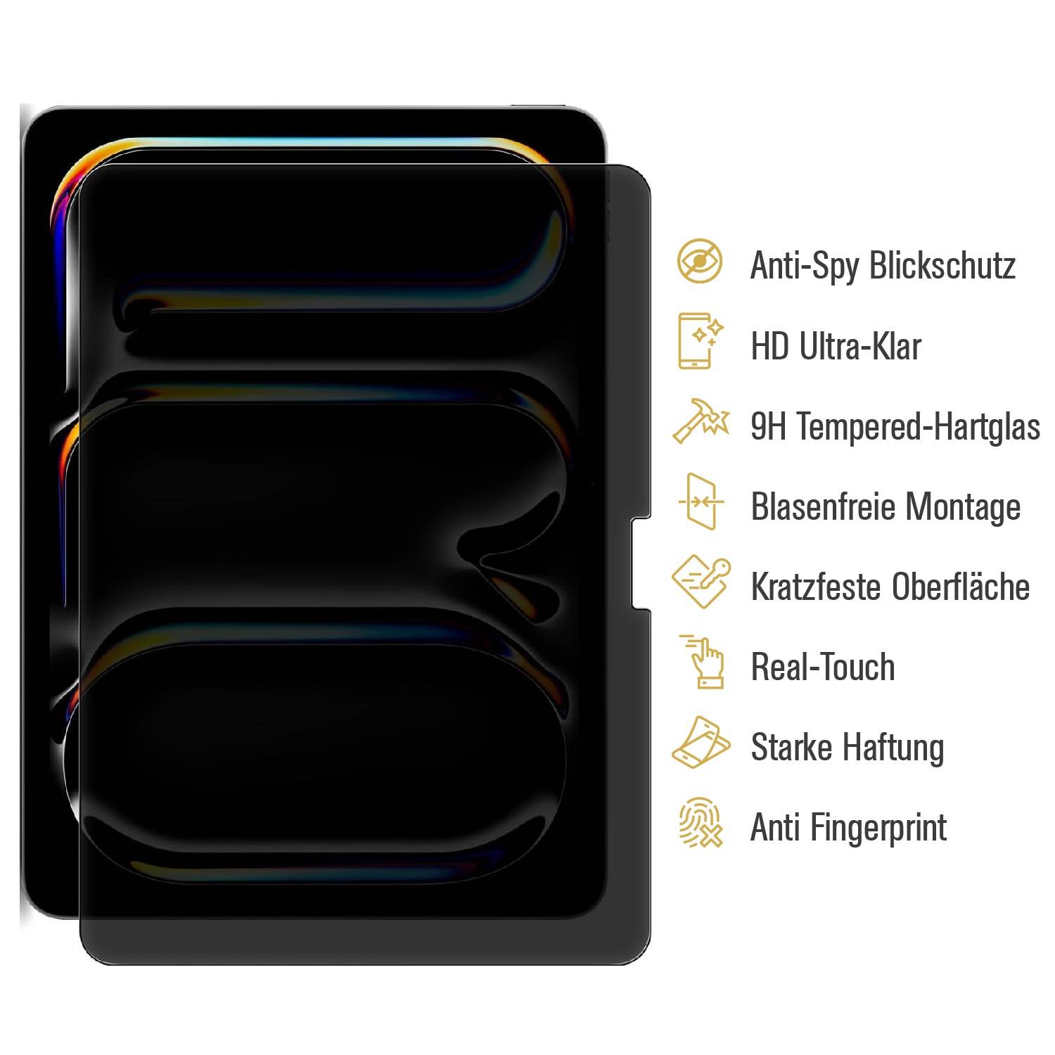 1x Anti-Spy 9H Panzerglas für iPad Air 13 2024 Blickschutz Privacy echtes Tempered Glass Displayglas Schutzglas Displayschutz Schutzfolie