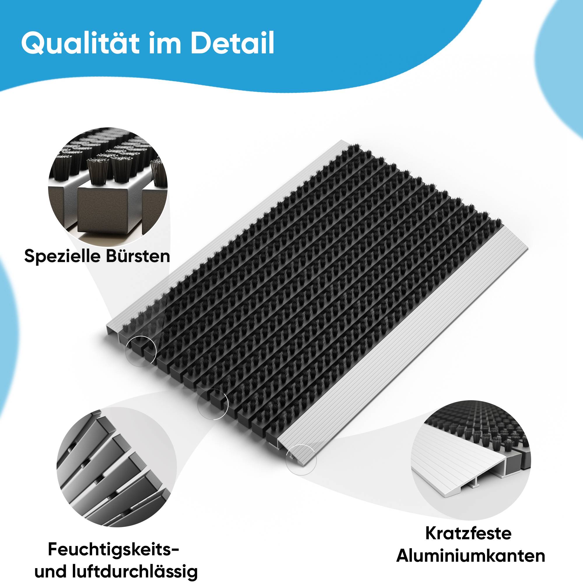 Björn&Schiller Fußmatte Aluminiumrahmen mit Bürsten schwarz 40x60 cm für Außenbereich Schmutzfangmatte Türmatte Fußabtreter
