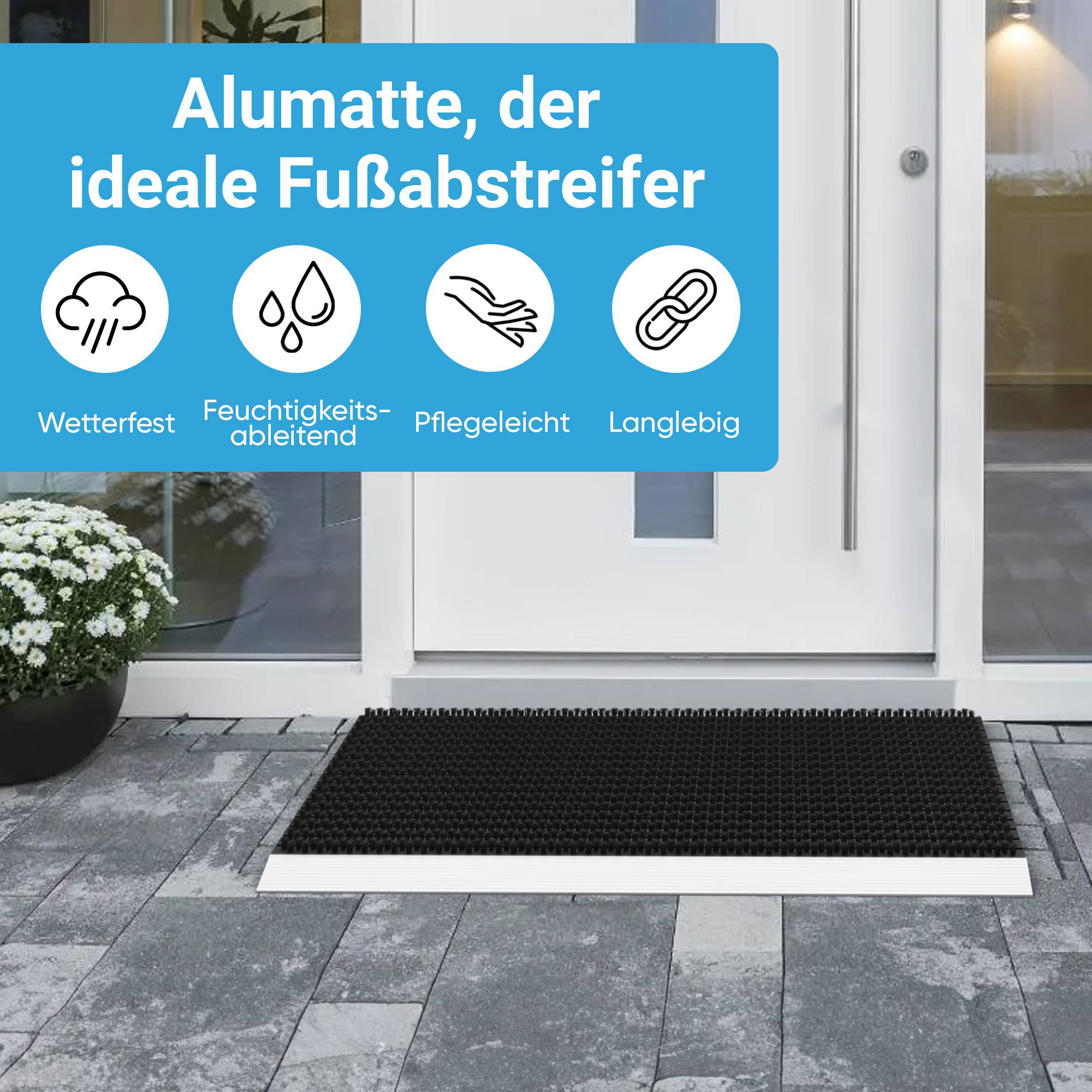 Björn&Schiller Fußmatte Aluminiumrahmen mit Bürsten schwarz 40x60 cm für Außenbereich Schmutzfangmatte Türmatte Fußabtreter