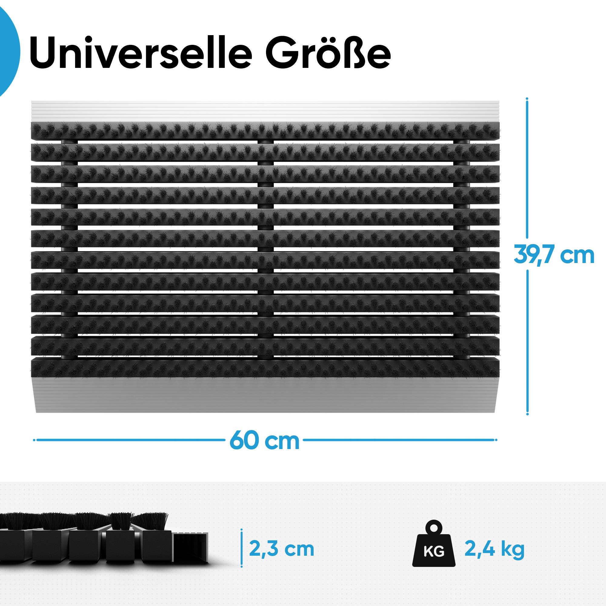 Björn&Schiller Fußmatte Aluminiumrahmen mit Bürsten schwarz 40x60 cm für Außenbereich Schmutzfangmatte Türmatte Fußabtreter