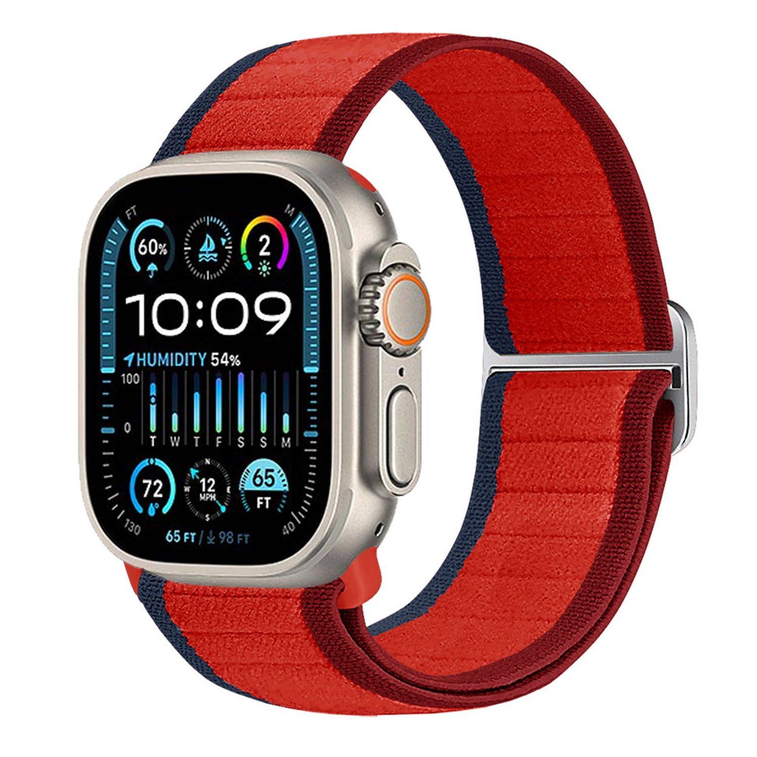 Für Apple Watch Ultra 2 / 1 49mm Nylon Elastisches Schnallen Ersatz Armband Rot