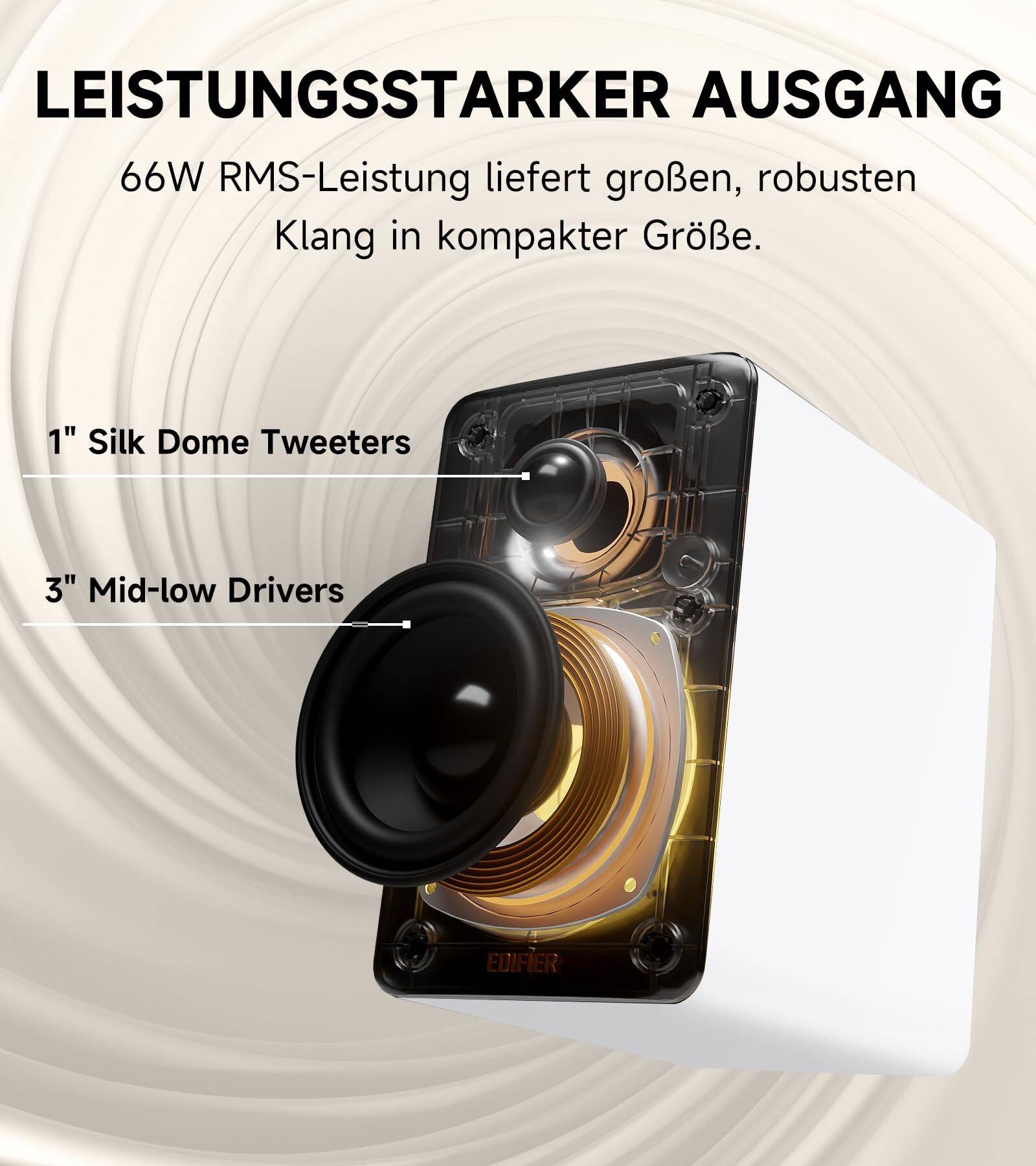 Edifier M60 Bluetooth Multimedia Lautsprecher, 66W RMS, Hi-Res LDAC, USB-C, Desktop Speaker, Weiß