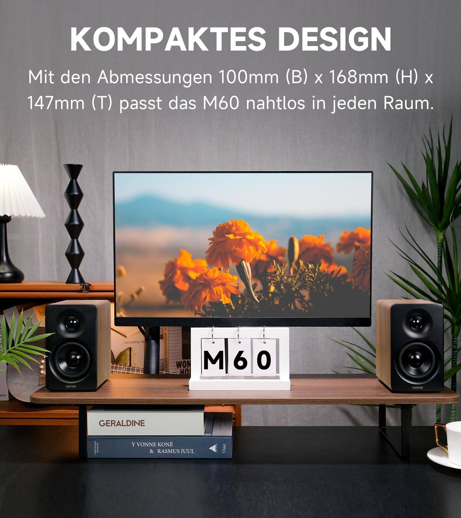 Edifier M60 Bluetooth Multimedia Lautsprecher, 66W RMS, Hi-Res LDAC, USB-C, Desktop Speaker, Oak