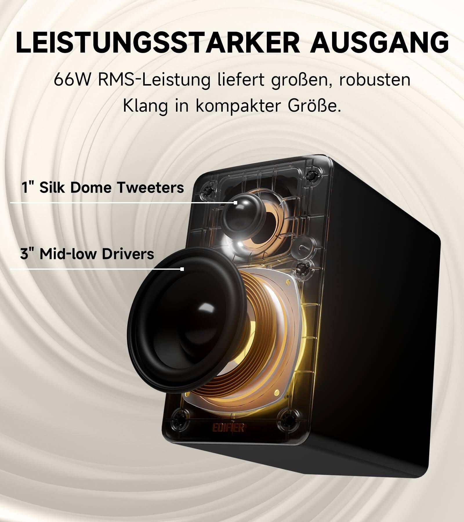 Edifier M60 Bluetooth Multimedia Lautsprecher, 66W RMS, Hi-Res LDAC, USB-C, Desktop Speaker, Schwarz