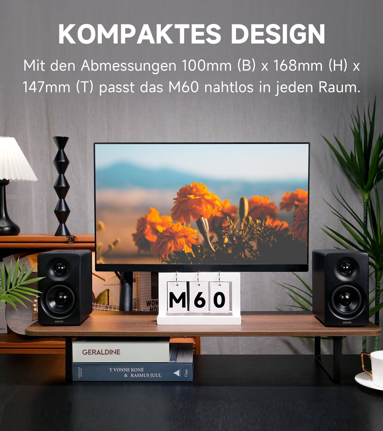 Edifier M60 Bluetooth Multimedia Lautsprecher, 66W RMS, Hi-Res LDAC, USB-C, Desktop Speaker, Schwarz