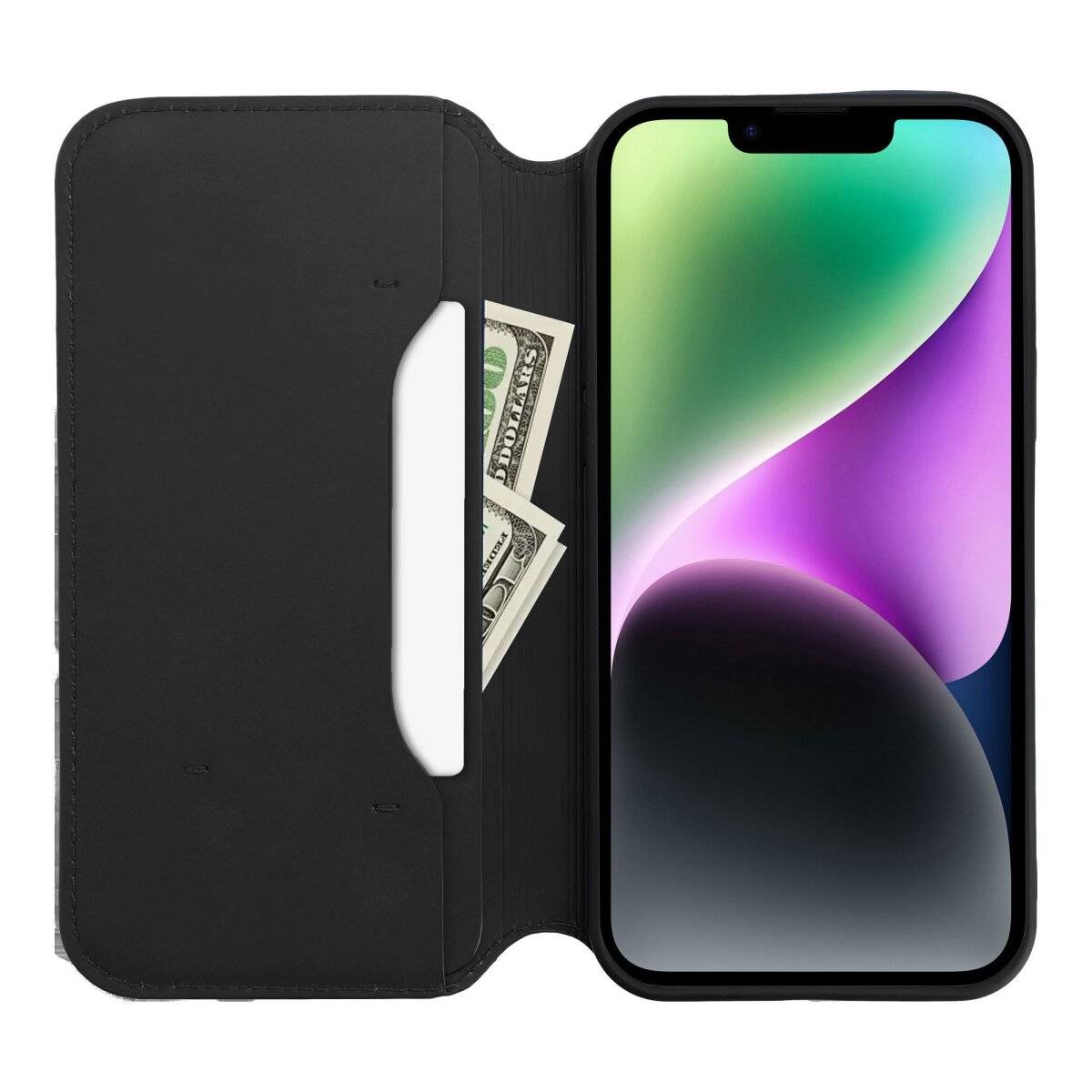 Dual Pocket Holster Buch Tasche für iPhone 16 Pro Schwarz