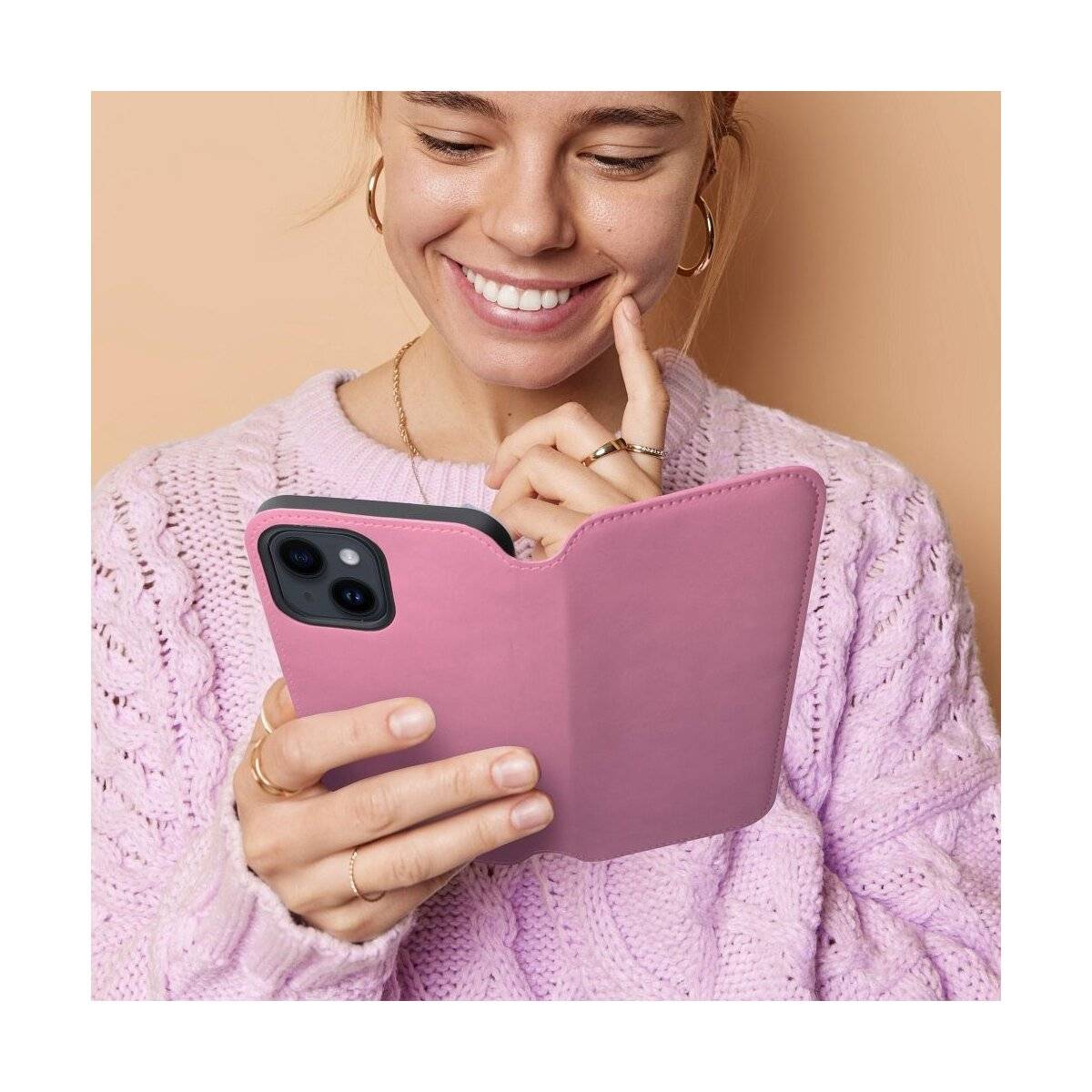 Dual Pocket Holster Buch Tasche für iPhone 16 Plus Pink