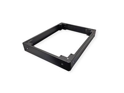 Ein schwarzer Metallrahmen mit Schraubenlöchern auf jeder Seite, auf weißem Hintergrund platziert, möglicherweise zur Montage oder strukturellen Unterstützung.