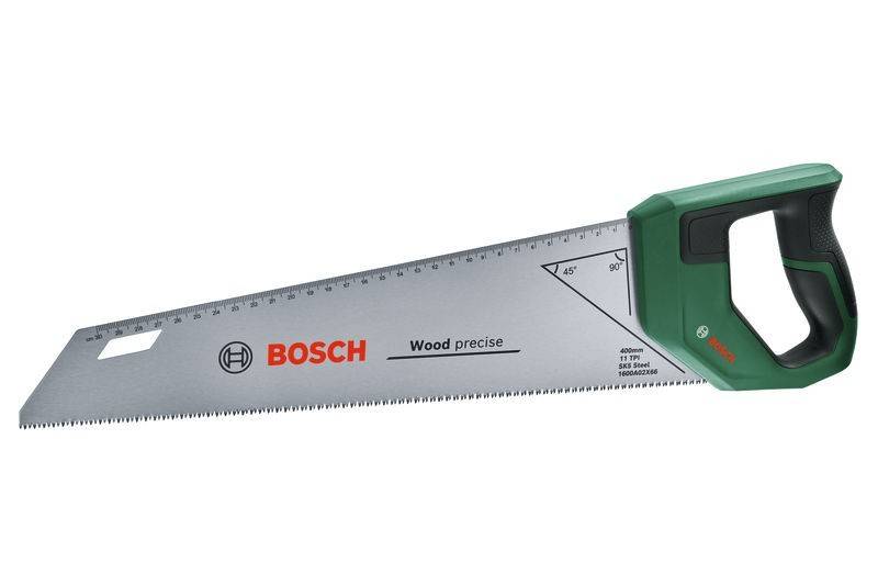 Bosch Handsäge mit grünem Griff, silberfarbener Klinge mit der Beschriftung 