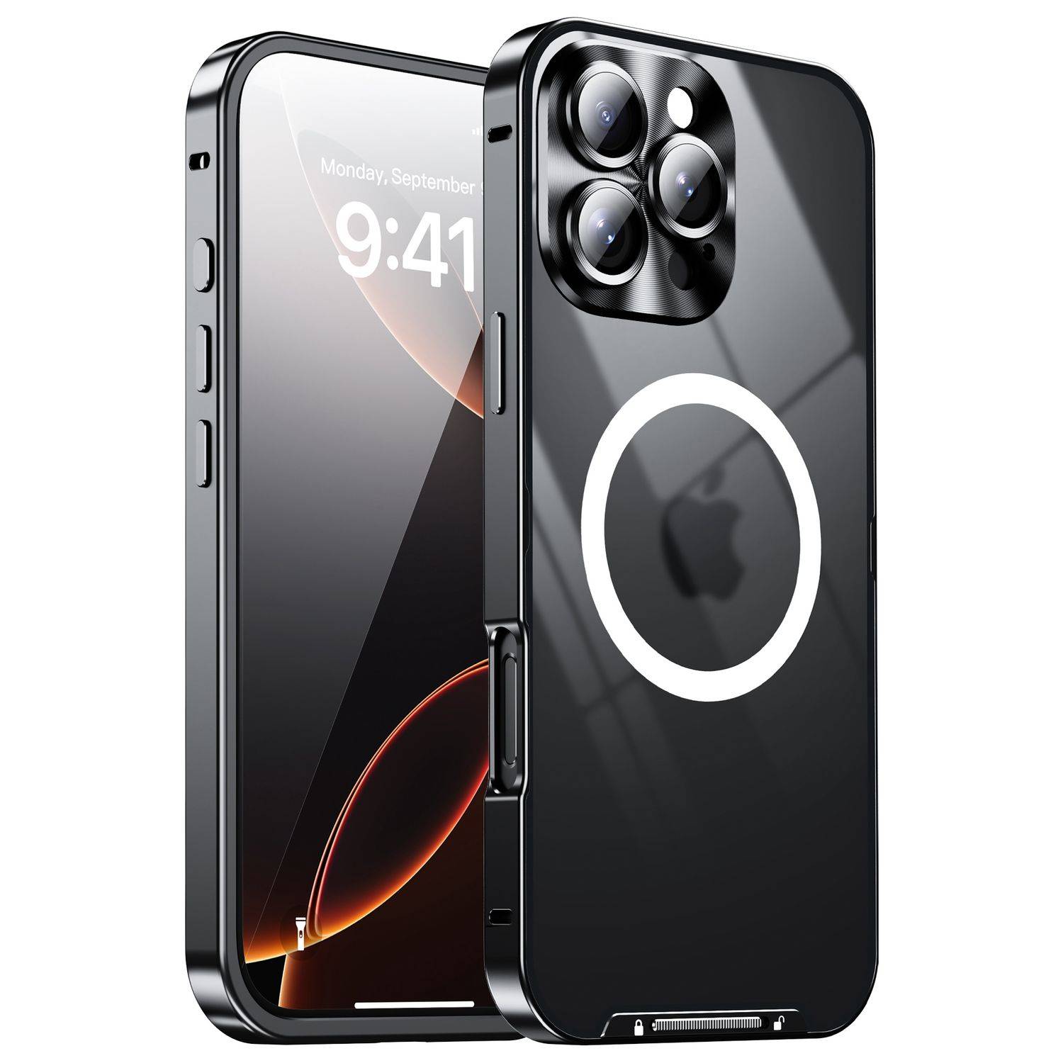 Für Apple iPhone 16 Pro Magnetische Magsafe Metall Design Schutz Cover Hülle Schwarz