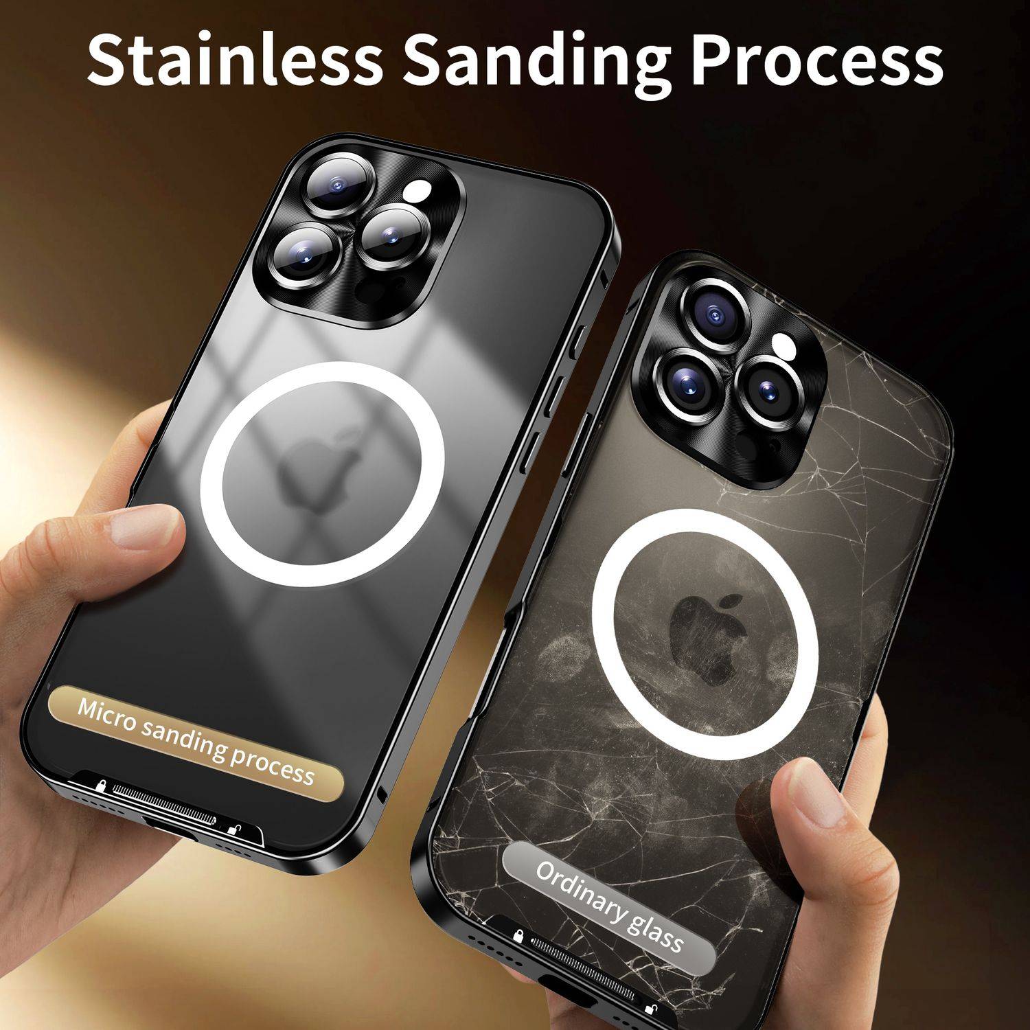 Für Apple iPhone 16 Pro Magnetische Magsafe Metall Design Schutz Cover Hülle Schwarz