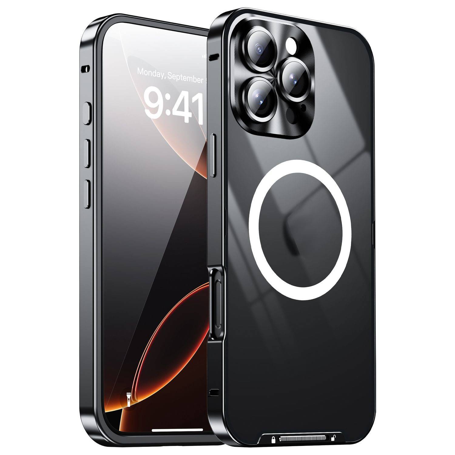 Für Apple iPhone 16 Pro Magnetische Magsafe Metall Design Schutz Cover Hülle Schwarz