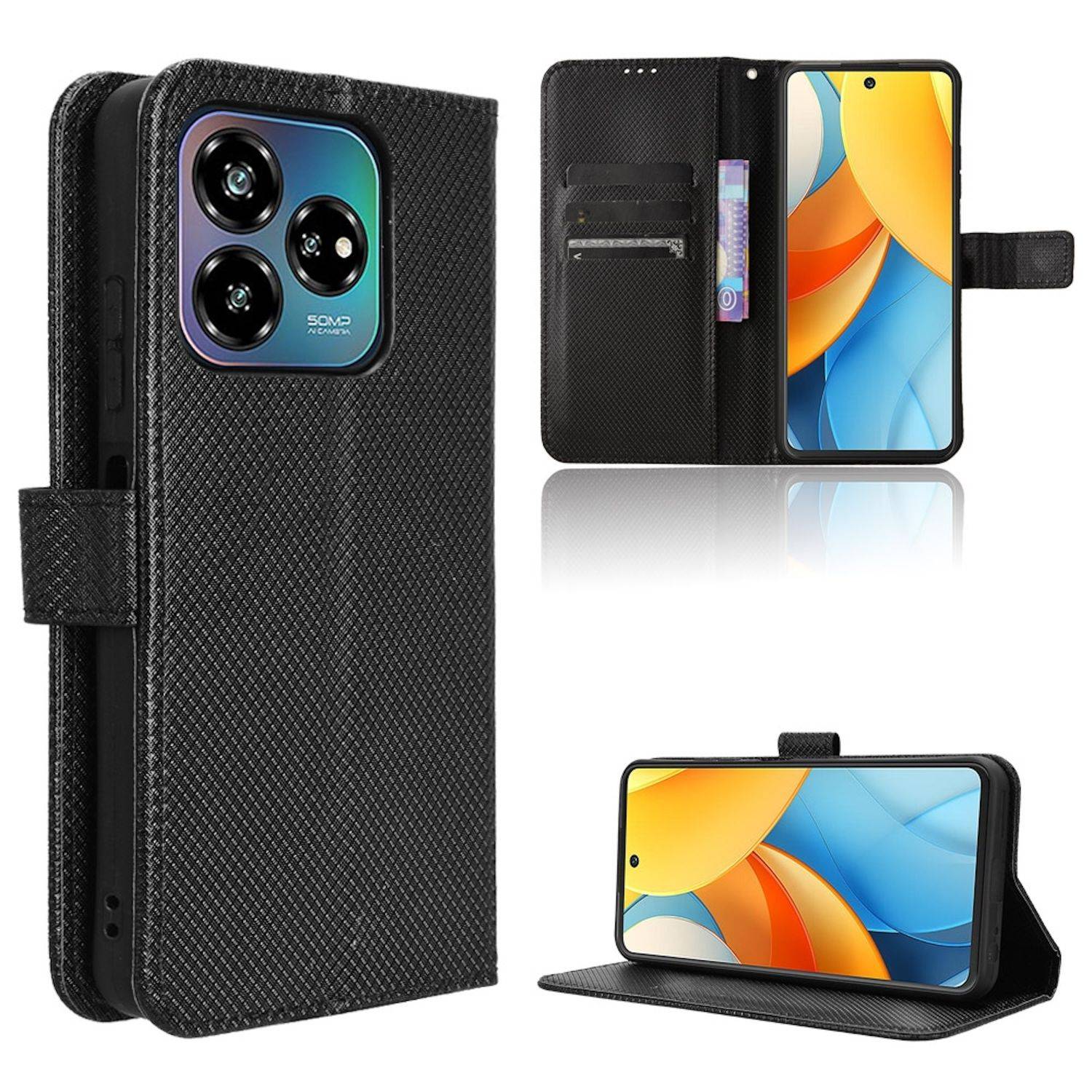 Für ZTE Blade V60 Vita / Axon 60 Lite Design Kunst Leder Hülle Schwarz