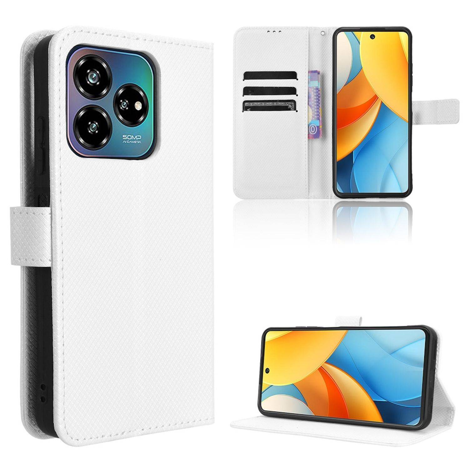 Für ZTE Blade V60 Vita / Axon 60 Lite Design Kunst Leder Hülle Weiß