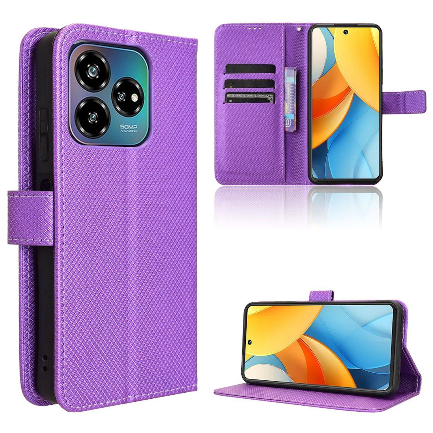 Für ZTE Blade V60 Vita / Axon 60 Lite Design Kunst Leder Hülle Lila