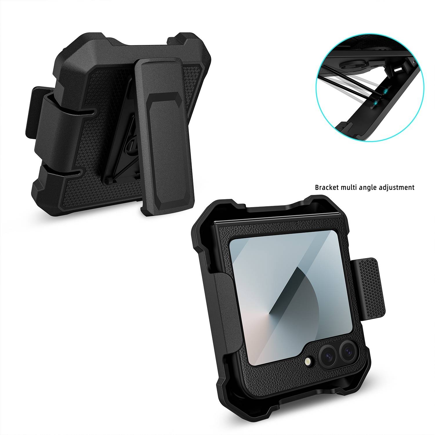 Für Samsung Galaxy Z Flip6 Hybrid Kunst Leder Handy Hülle mit Rückclip
