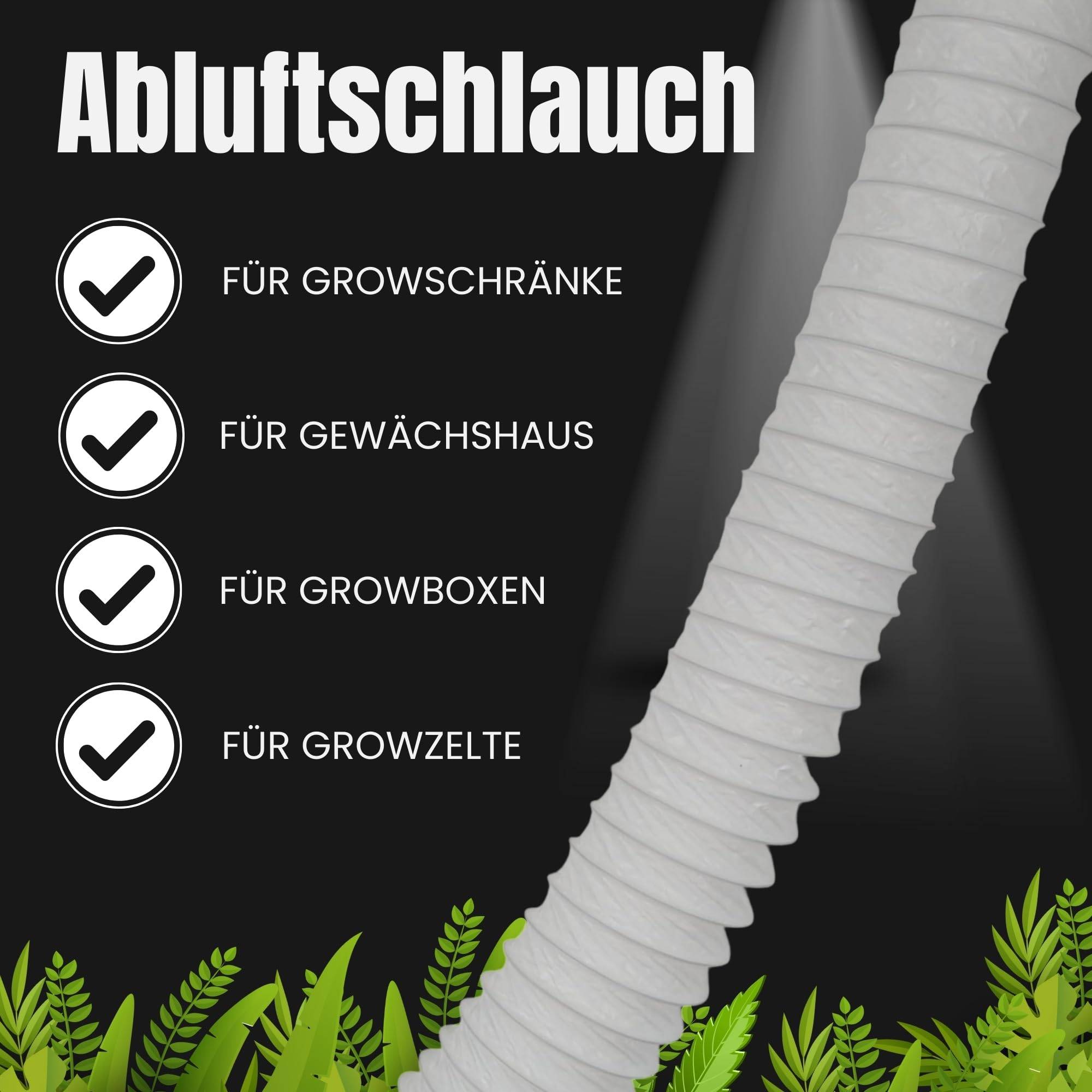 100mm 1,5m Abluftschlauch Abzug Abzugsschlauch Grow-Zubehör für Growbox Growzelt Homebox Grow Schlauch Abluft Set