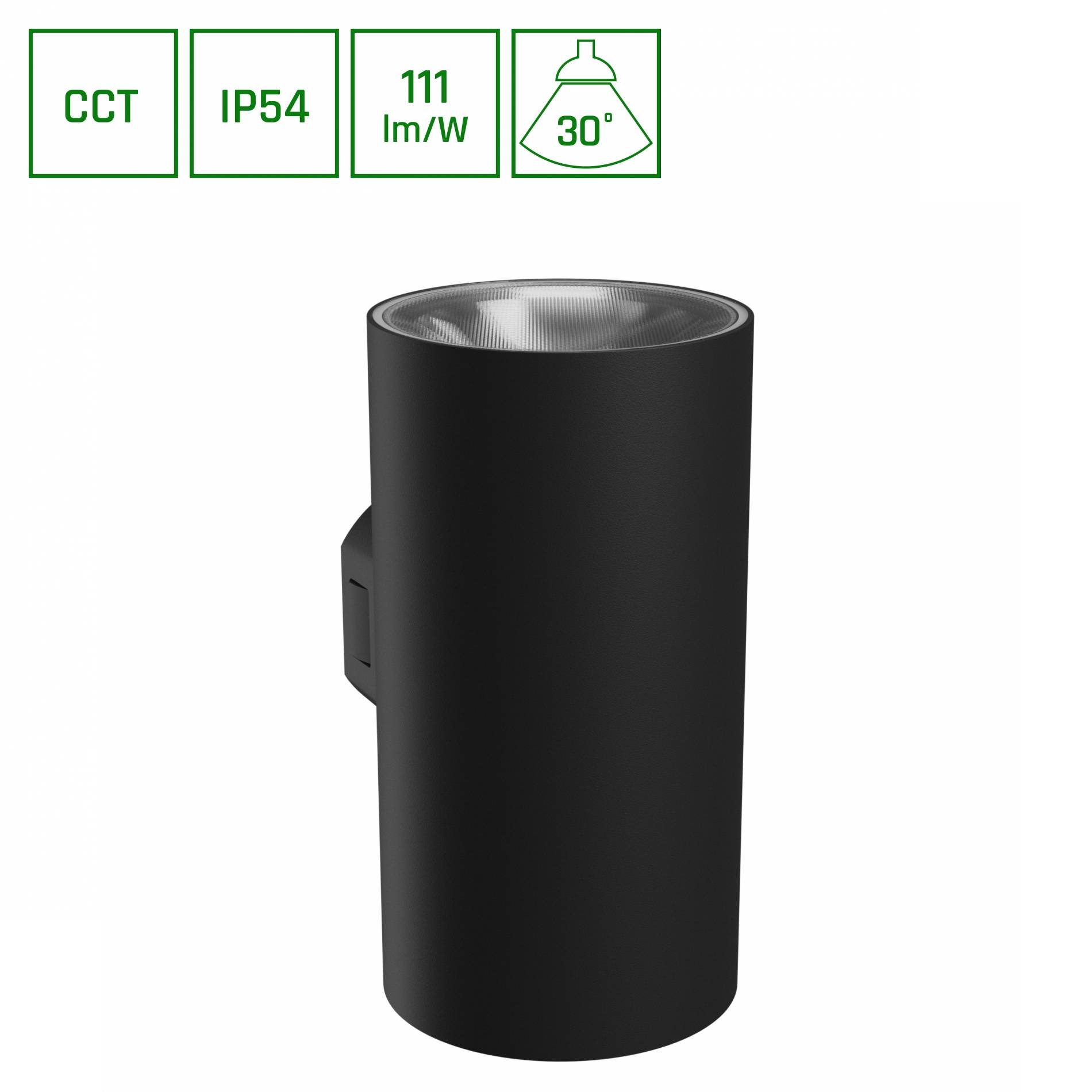 Spectrum LED Außenleuchte TORRE 18W 2000lm 30° IP54 Wandleuchte rund schwarz CCT 3000-6000K