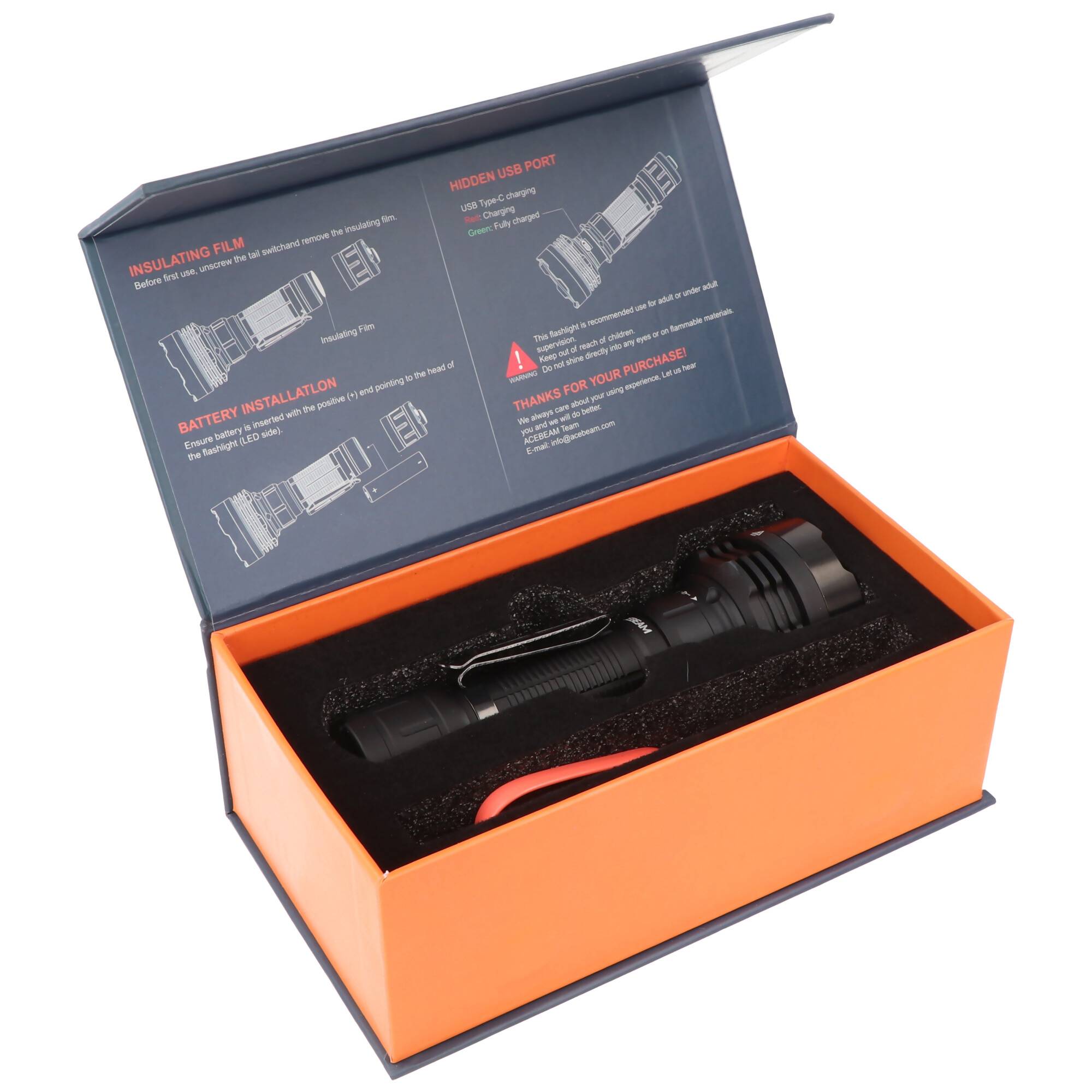 AceBeam P18 Defender Taschenlampe, AceBeam P18, max. 5.000 Lumen, inklusive AceBeam Li-Ion 21700 5.100mAh Akku