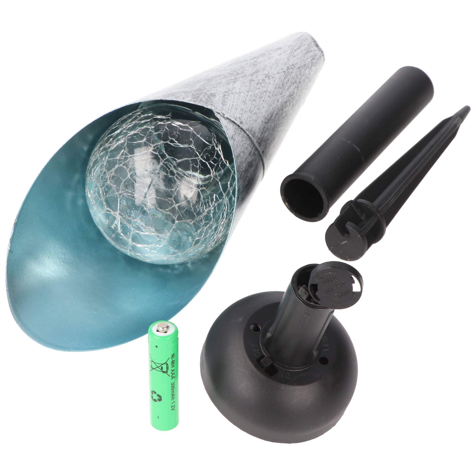 3 Stück LED-Gartenleuchte Solar GL1030EZ, Cracked Glass, Vintage Metal Optik, warmweiße LED, inkl. Akkus