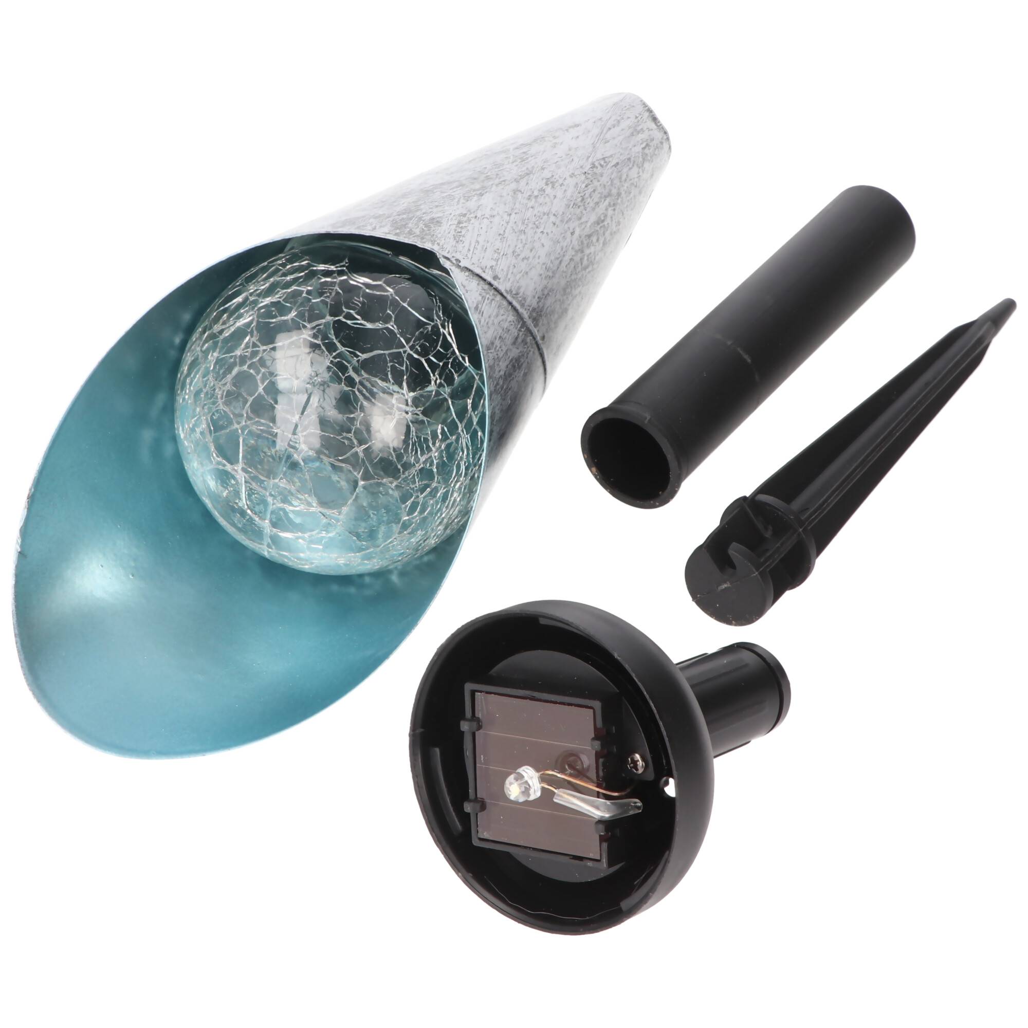 3 Stück LED-Gartenleuchte Solar GL1030EZ, Cracked Glass, Vintage Metal Optik, warmweiße LED, inkl. Akkus