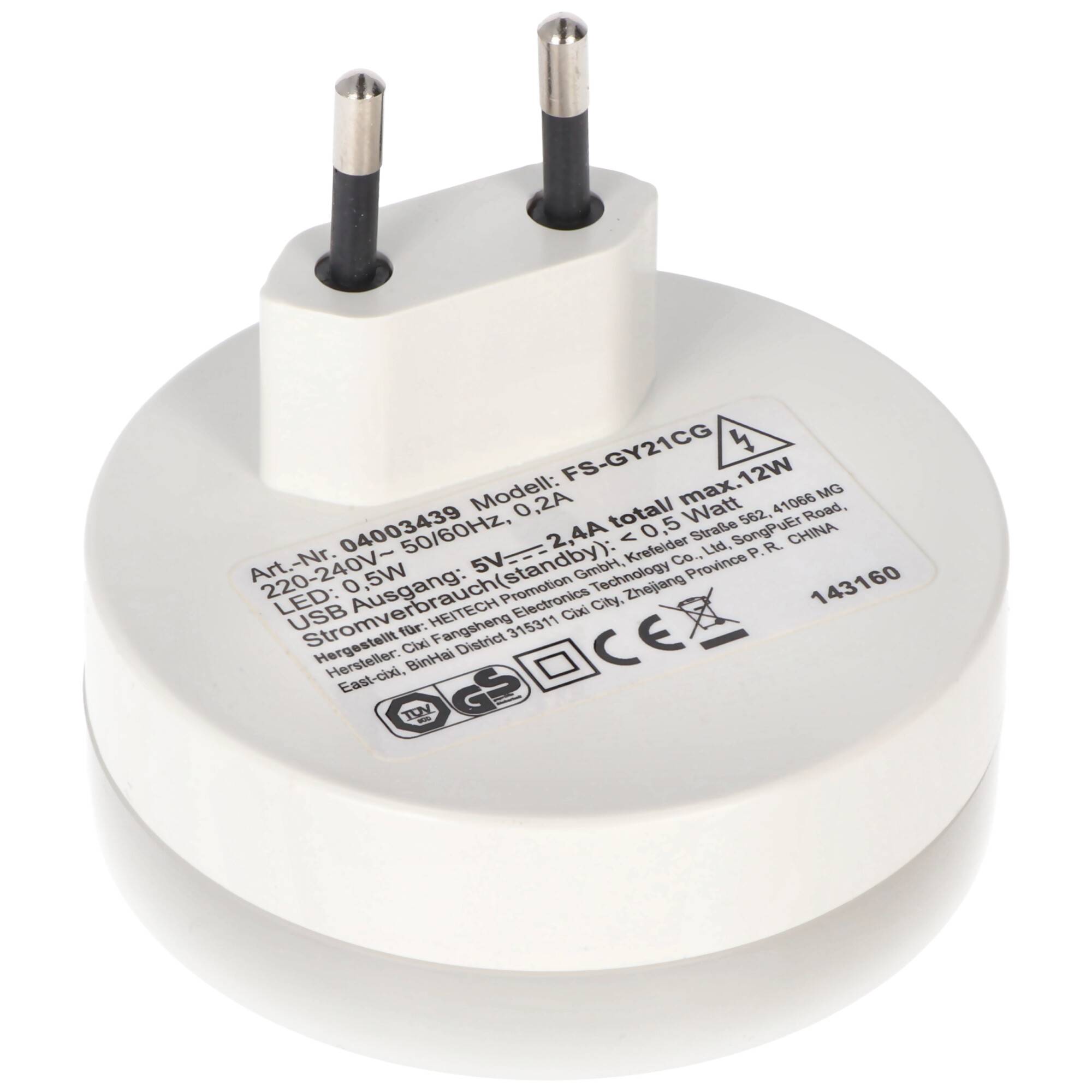 LED-Nachtlicht mit USB-C/A Ladegerät und Dämmerungsautomatik, mit USB-C und USB-A Anschluss, ideale Orientierungshilfe