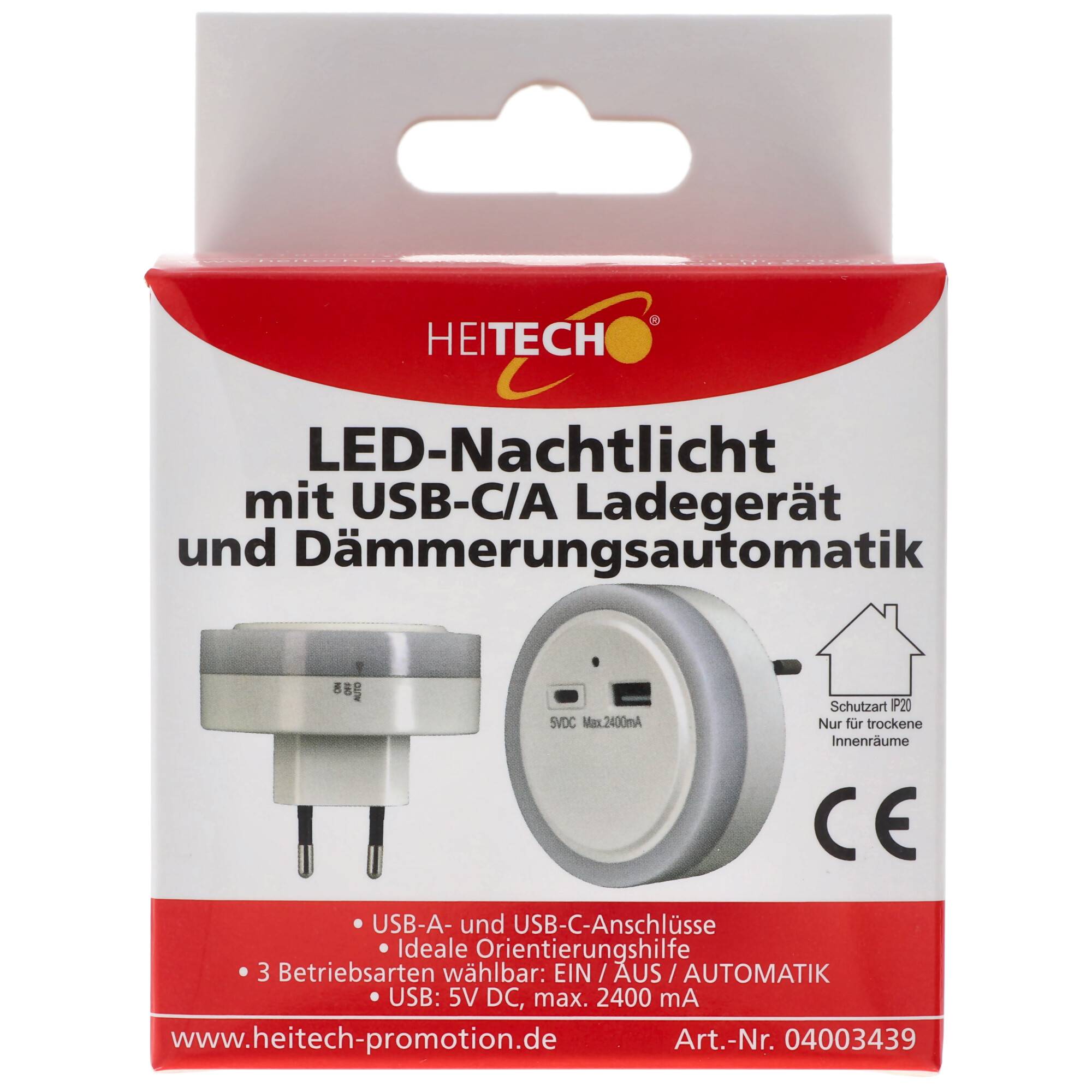 LED-Nachtlicht mit USB-C/A Ladegerät und Dämmerungsautomatik, mit USB-C und USB-A Anschluss, ideale Orientierungshilfe