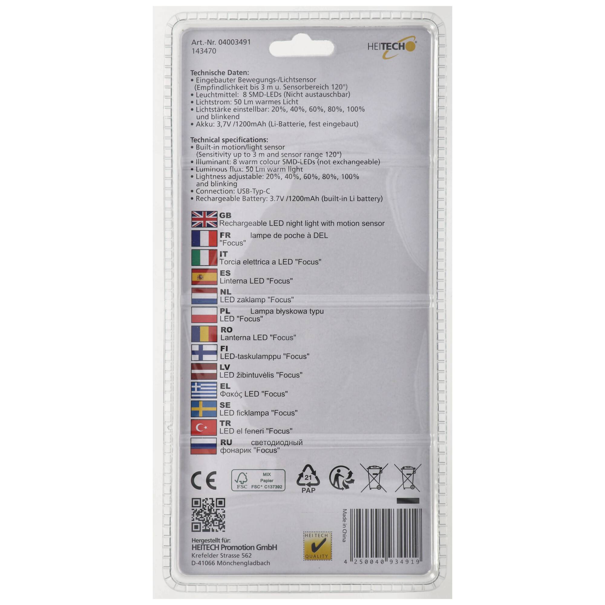 LED Orientierungsleuchte und Taschenlampe, 2-in-1 Funktion, aufladbare LED-Leuchte, mit Bewegungsmelder, aufladbar über