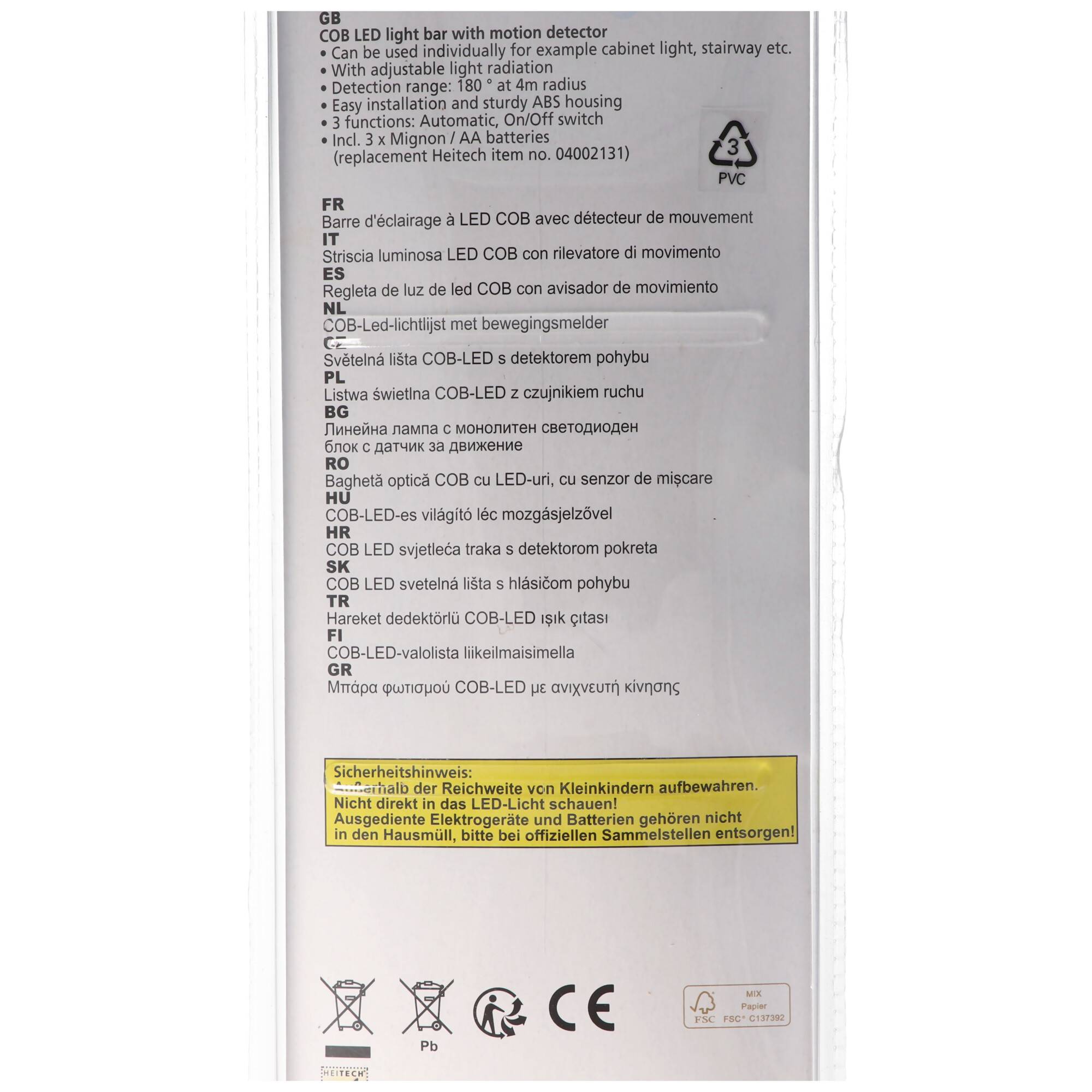 COB-LED-Lichtleiste mit Bewegungsmelder, ideal für Beleuchtung in Schränken, Treppenhäuser, Küchenzeilen, einstellbarer