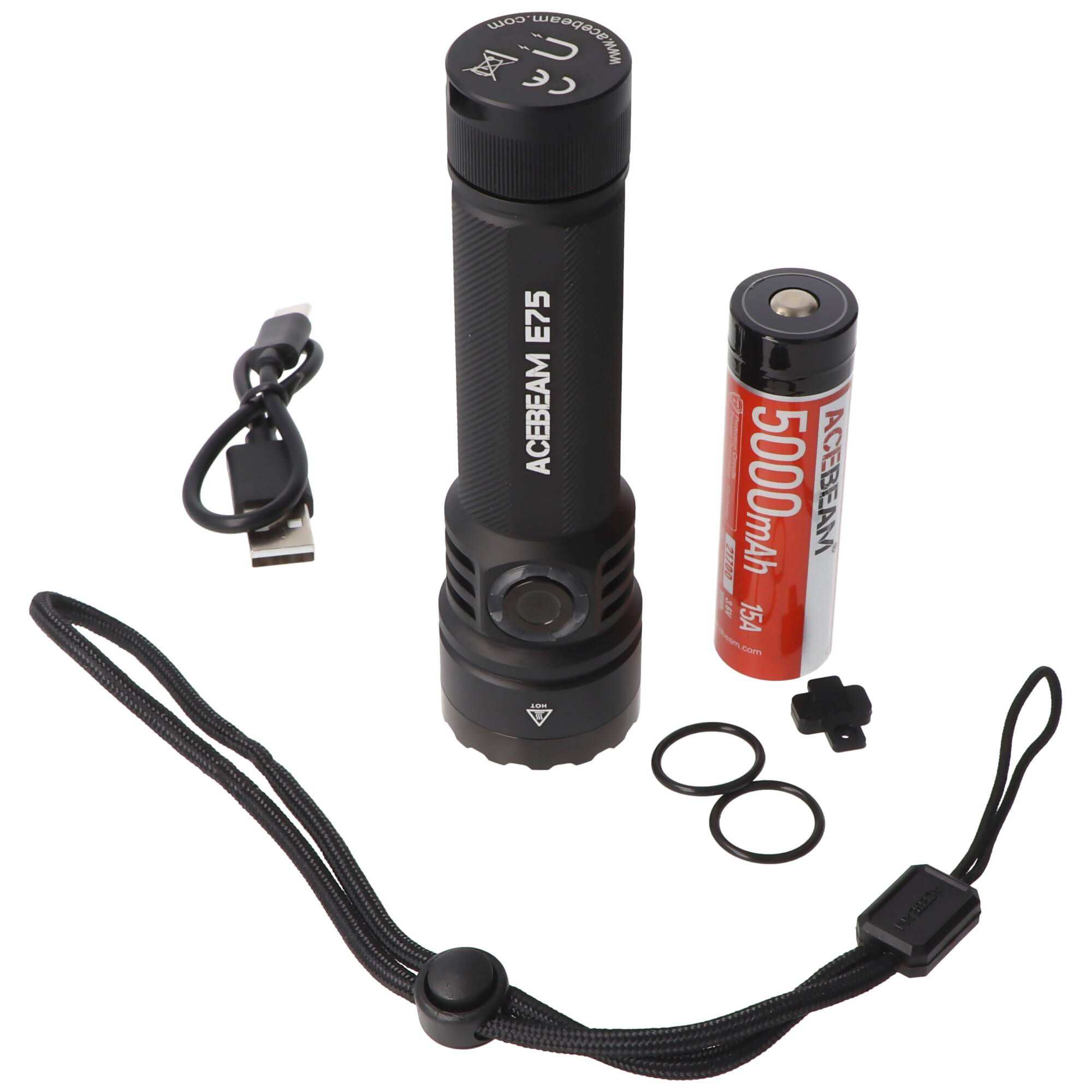 AceBeam E75 Quad Core LED Taschenlampe schwarz, 6.500K, bis zu 4500 Lumen Helligkeit, inklusive 21700 5000mAh Li-Ion Akk